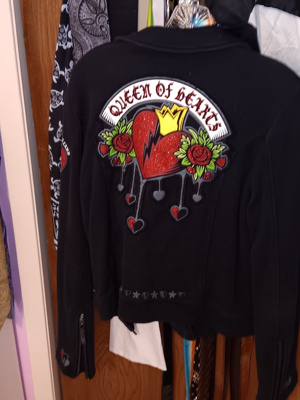 Disney Black Bomber Jacket with Queen of Hearts Embroidered Patch